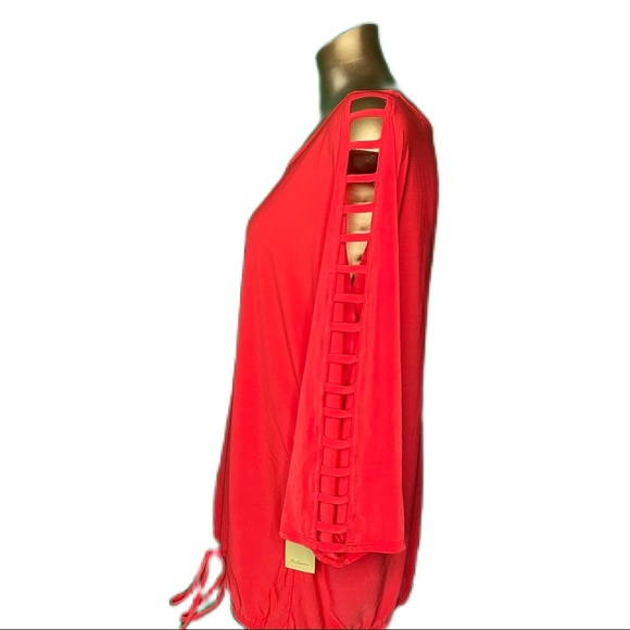 Bright Coral Tunic Top Cage Sleeve Blouse Oversized Vibrant Color Medium - Picture 3 of 7